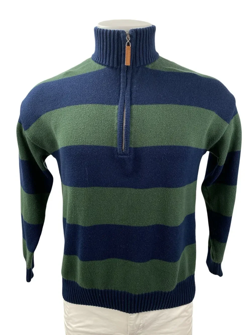 Justify Mens Blue Green Striped Long Sleeve Quarter Zip Rugby Sweater Top Size S